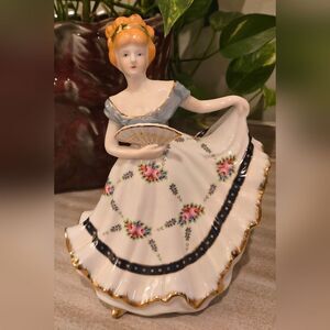 VINTAGE Porcelain Figurine with Floral Dress, 8 INCHES